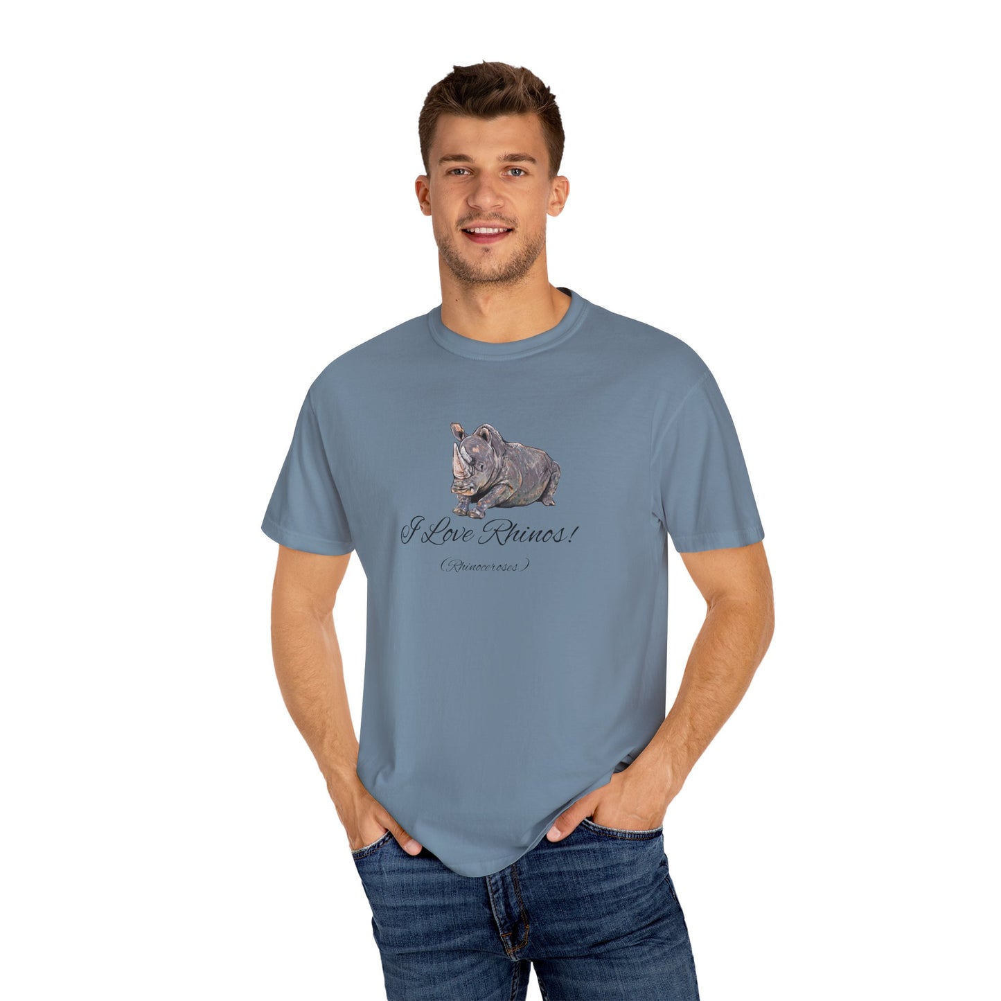 I love Rhinos - Unisex Garment-Dyed T-shirt