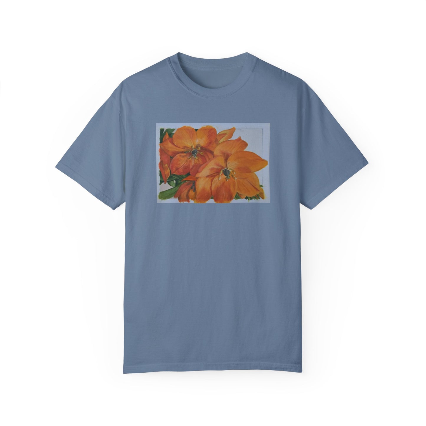 Floral (orange) - Unisex Garment-Dyed T-shirt