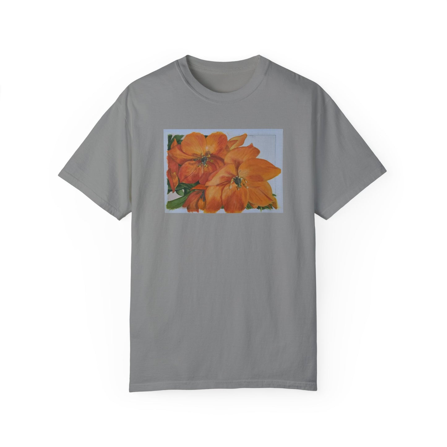 Floral (orange) - Unisex Garment-Dyed T-shirt