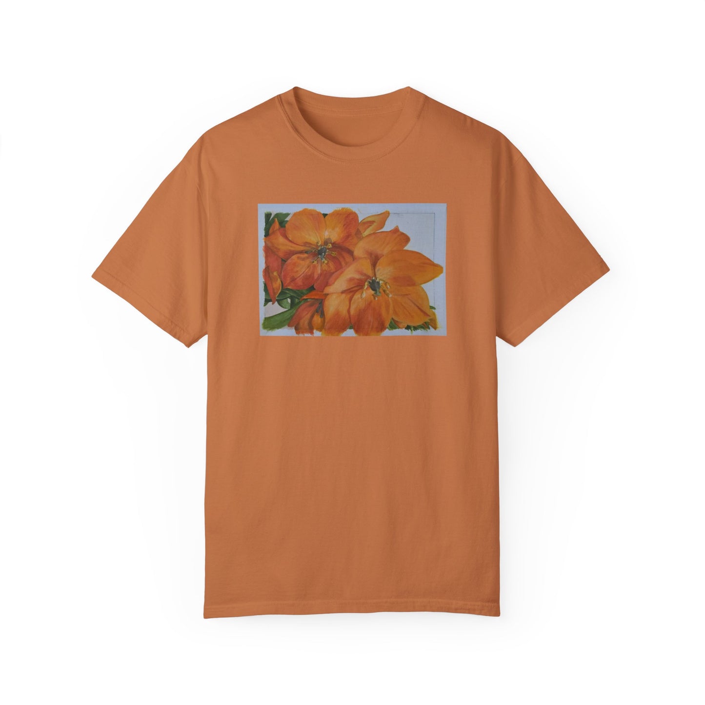 Floral (orange) - Unisex Garment-Dyed T-shirt