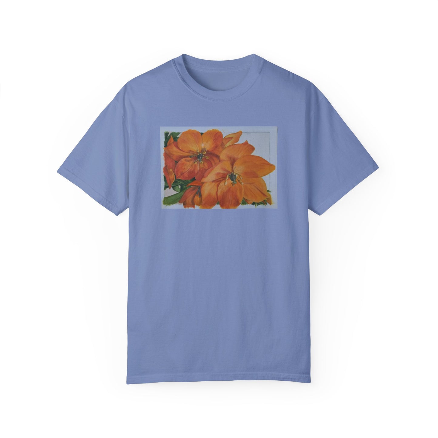 Floral (orange) - Unisex Garment-Dyed T-shirt