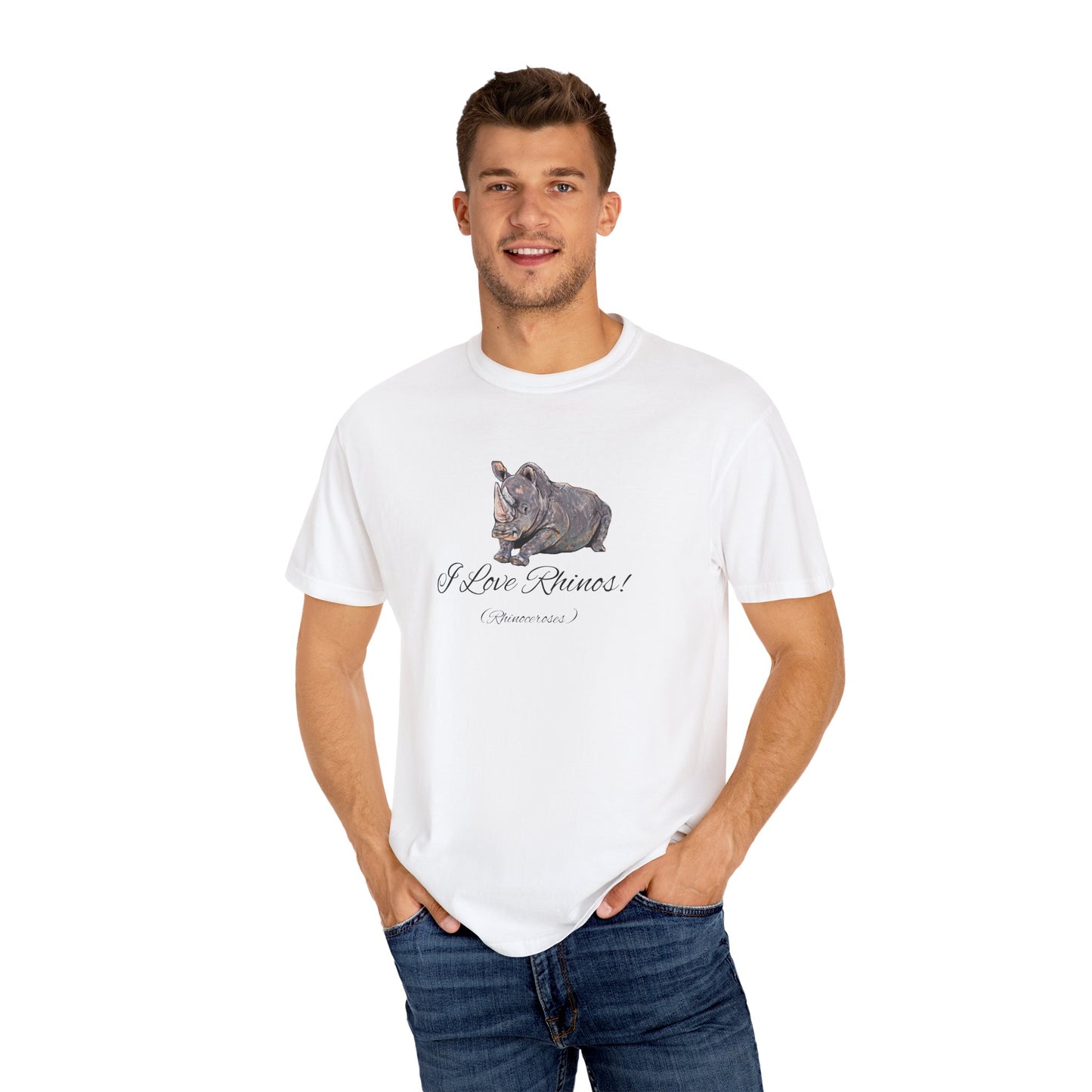 I love Rhinos - Unisex Garment-Dyed T-shirt