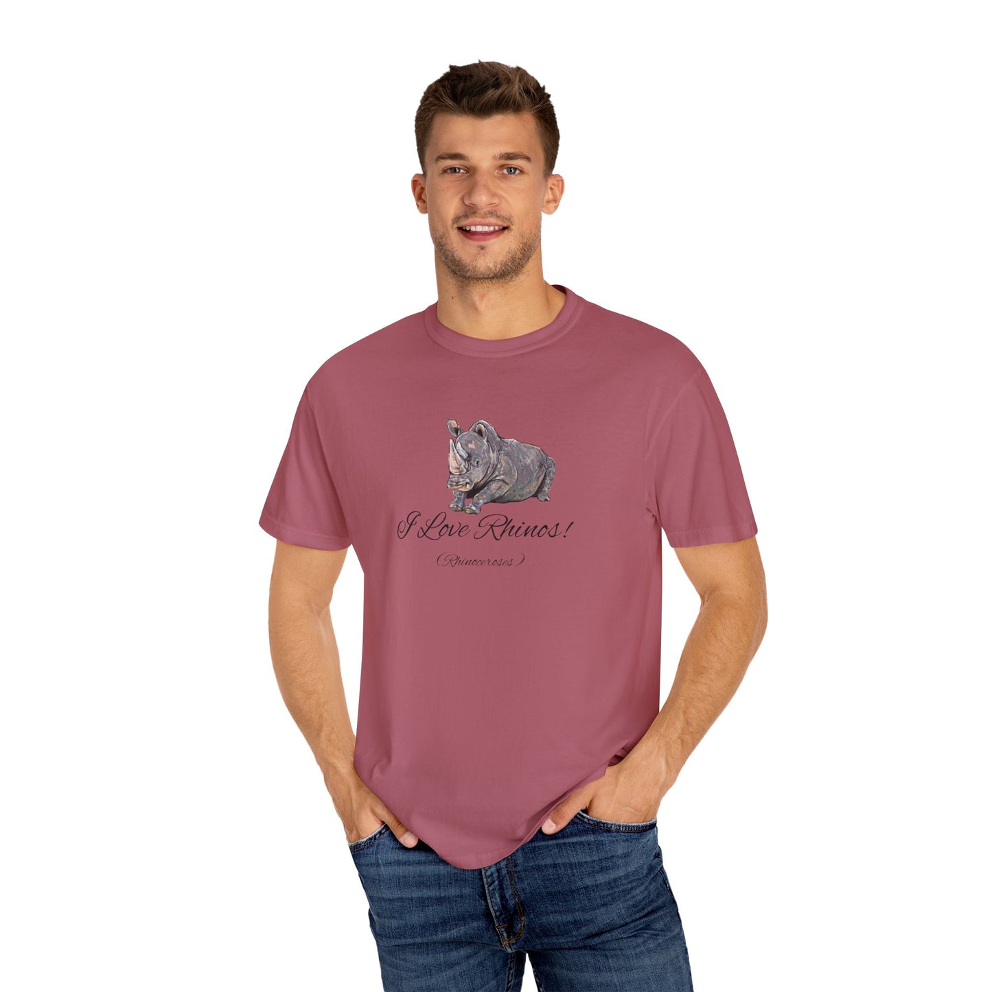 I love Rhinos - Unisex Garment-Dyed T-shirt