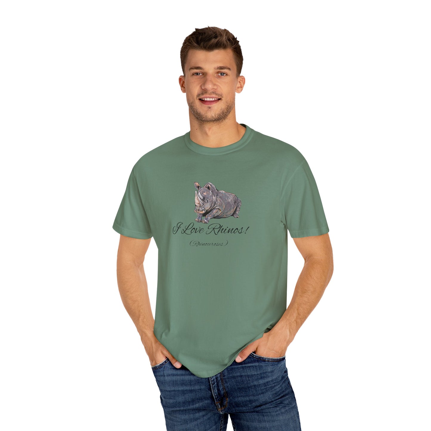 I love Rhinos - Unisex Garment-Dyed T-shirt