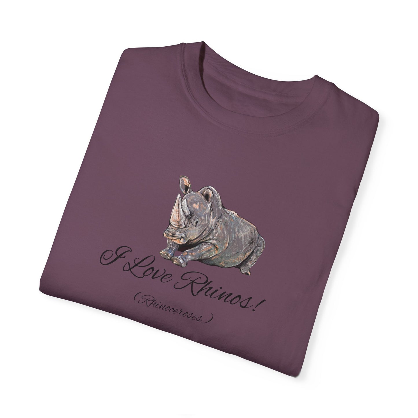 I love Rhinos - Unisex Garment-Dyed T-shirt