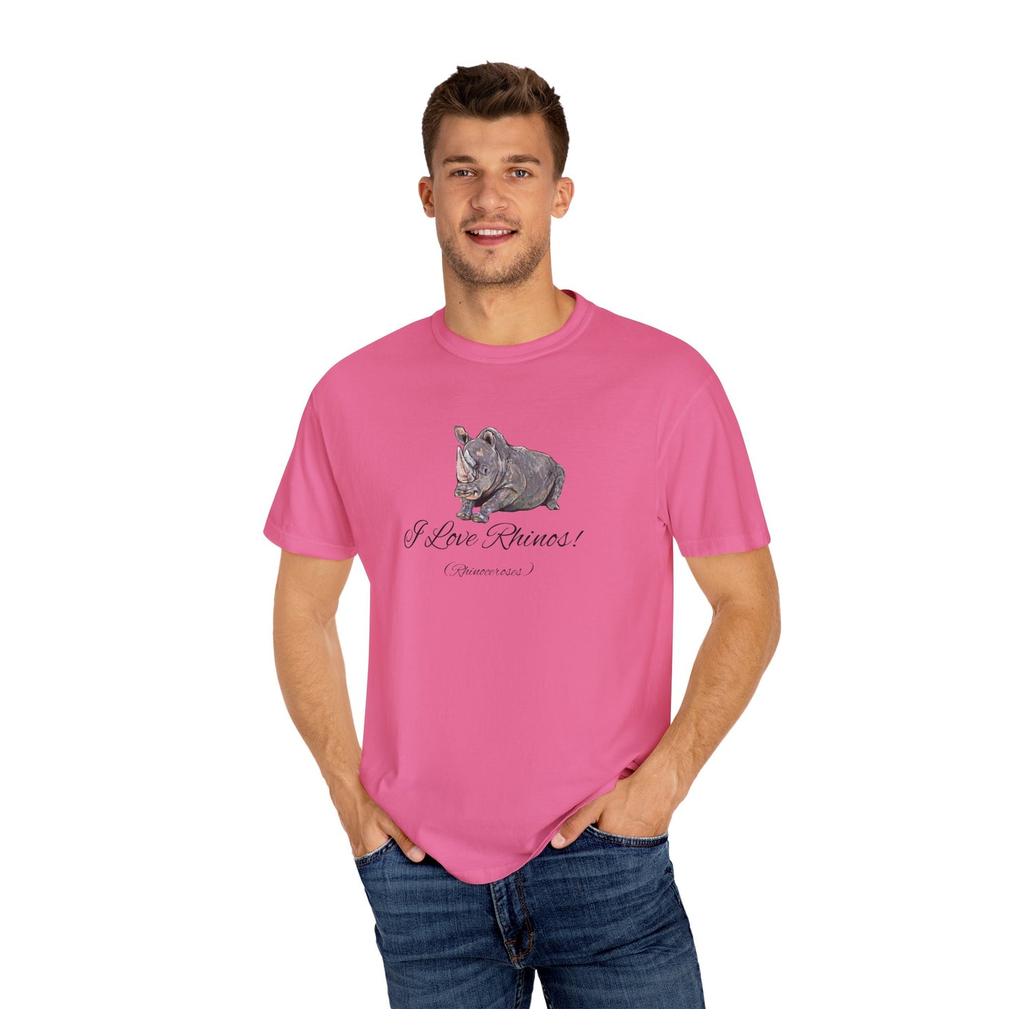 I love Rhinos - Unisex Garment-Dyed T-shirt