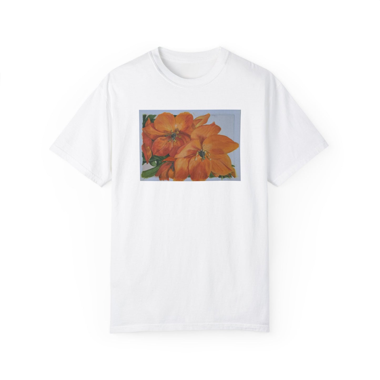 Floral (orange) - Unisex Garment-Dyed T-shirt