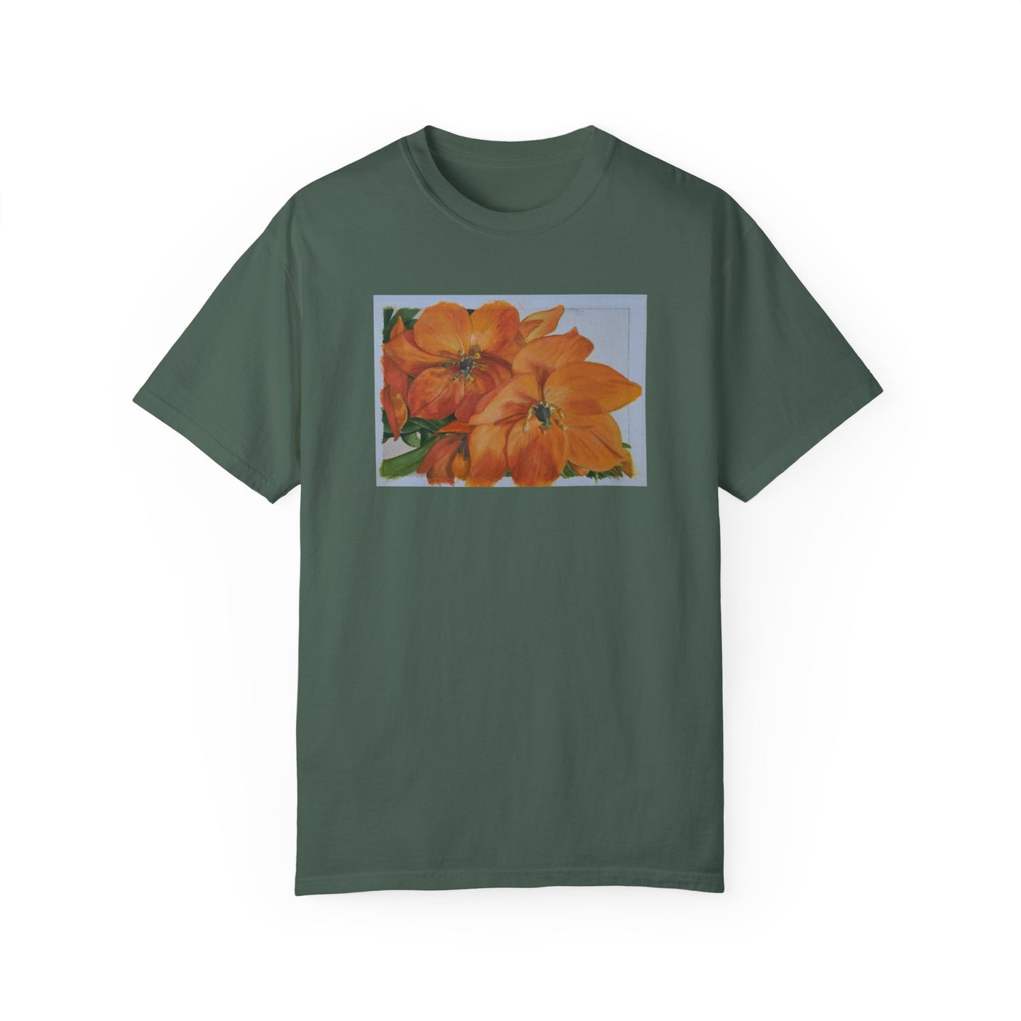 Floral (orange) - Unisex Garment-Dyed T-shirt