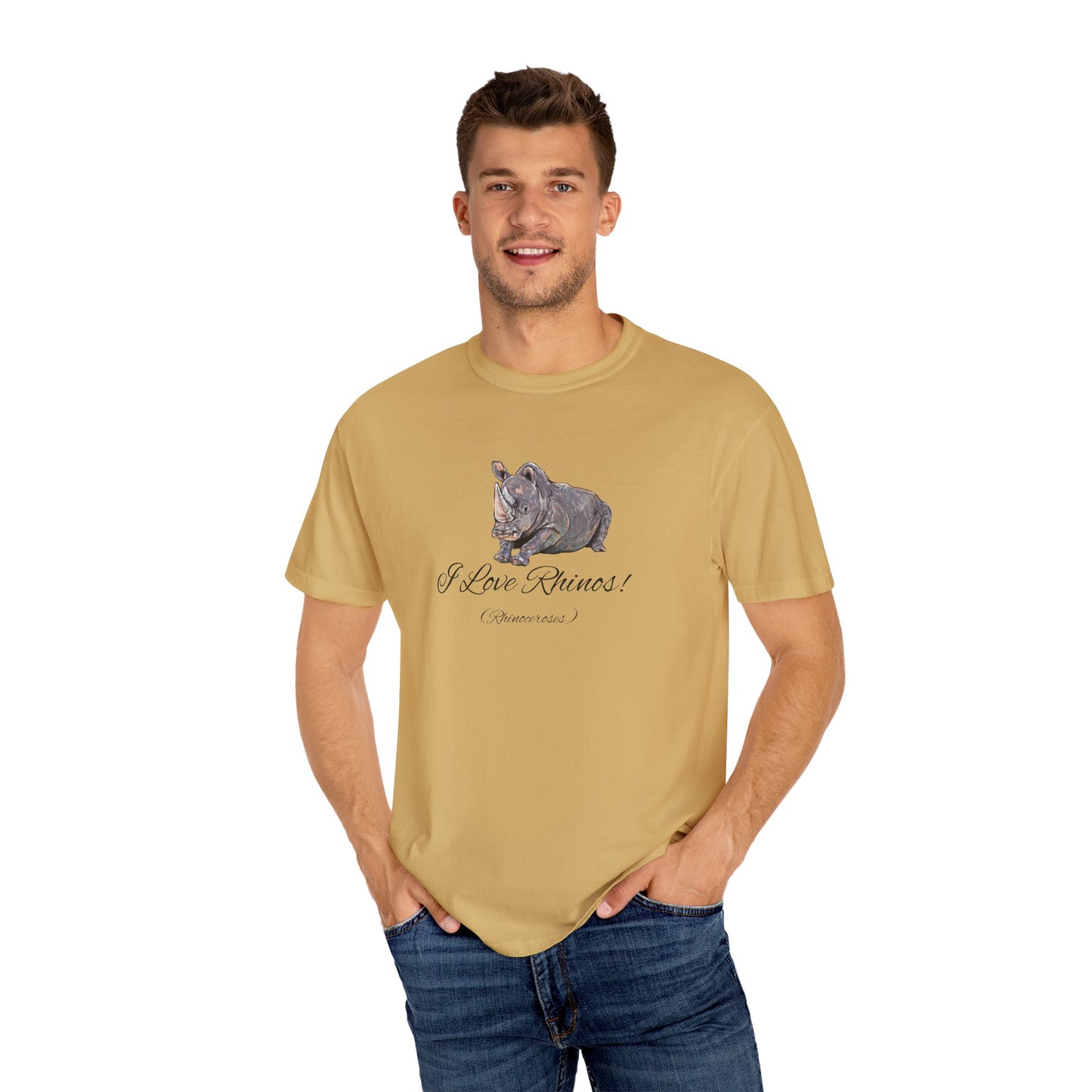 I love Rhinos - Unisex Garment-Dyed T-shirt