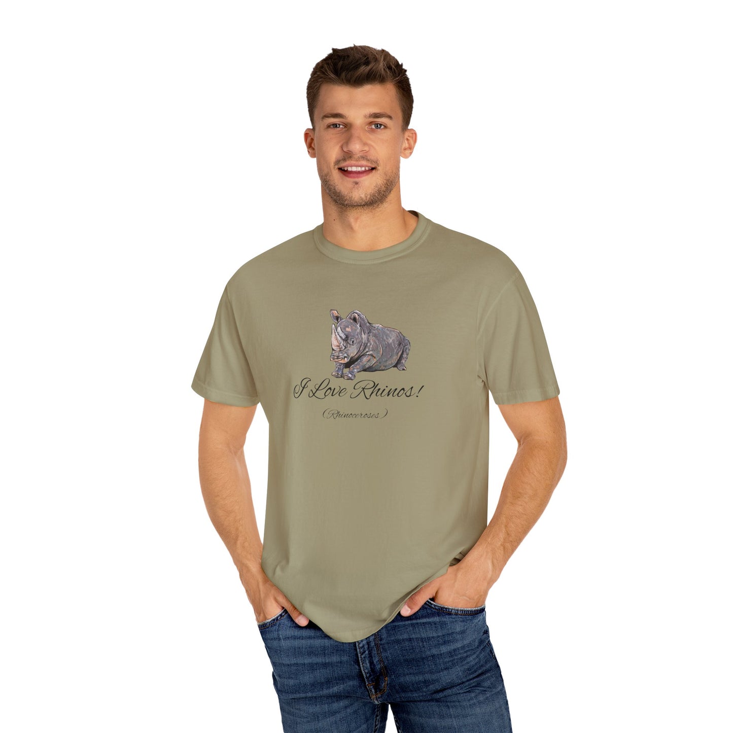 I love Rhinos - Unisex Garment-Dyed T-shirt