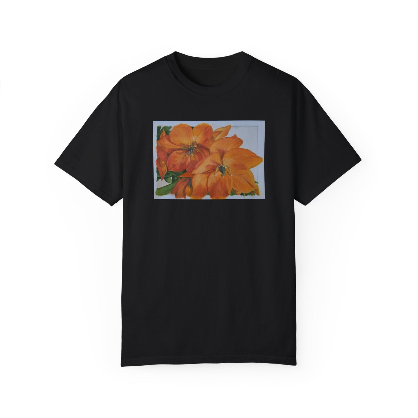 Floral (orange) - Unisex Garment-Dyed T-shirt