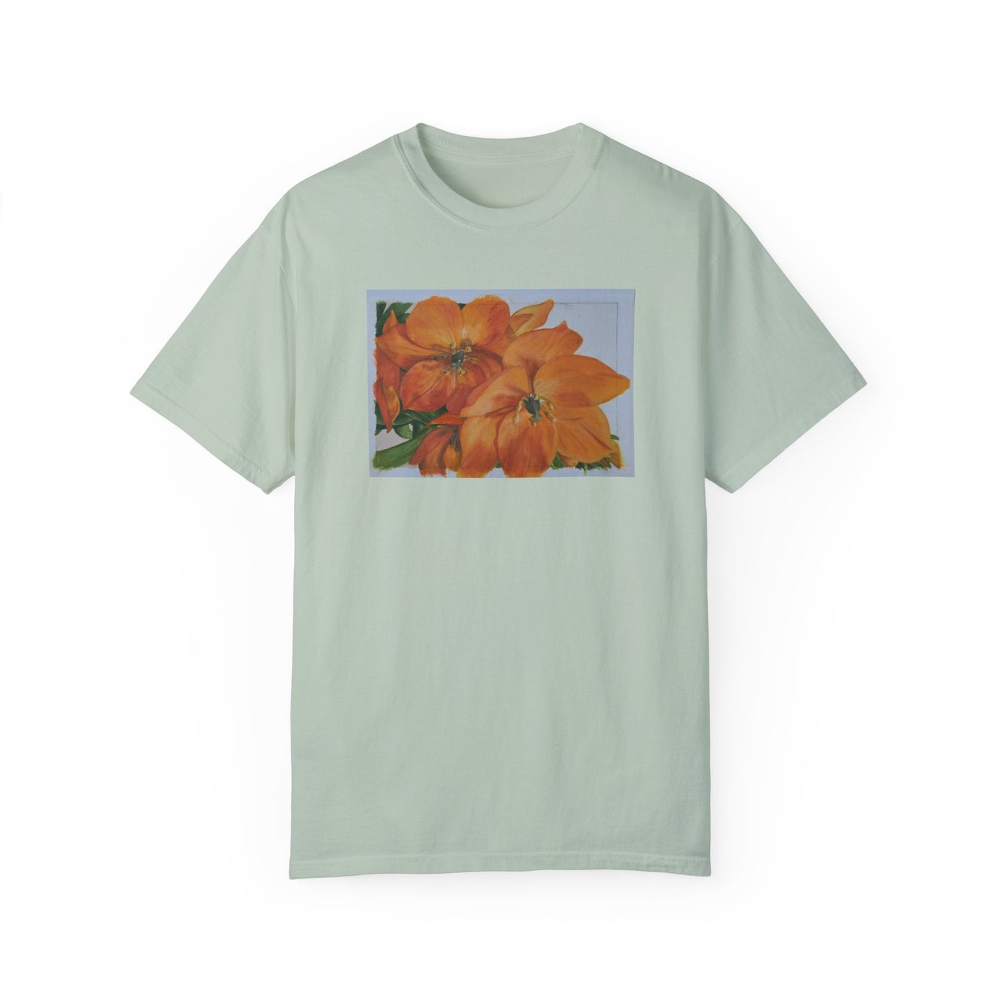 Floral (orange) - Unisex Garment-Dyed T-shirt