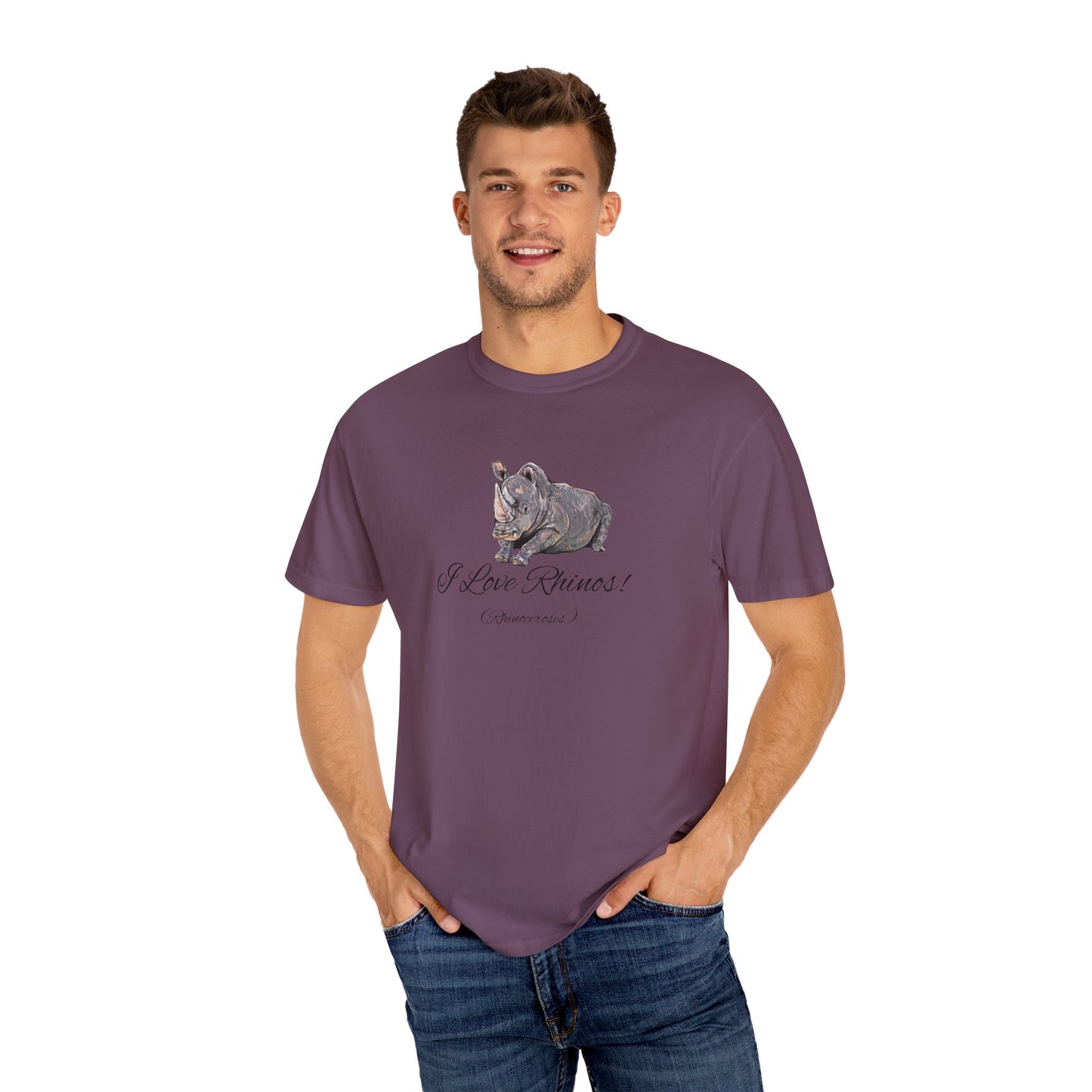 I love Rhinos - Unisex Garment-Dyed T-shirt