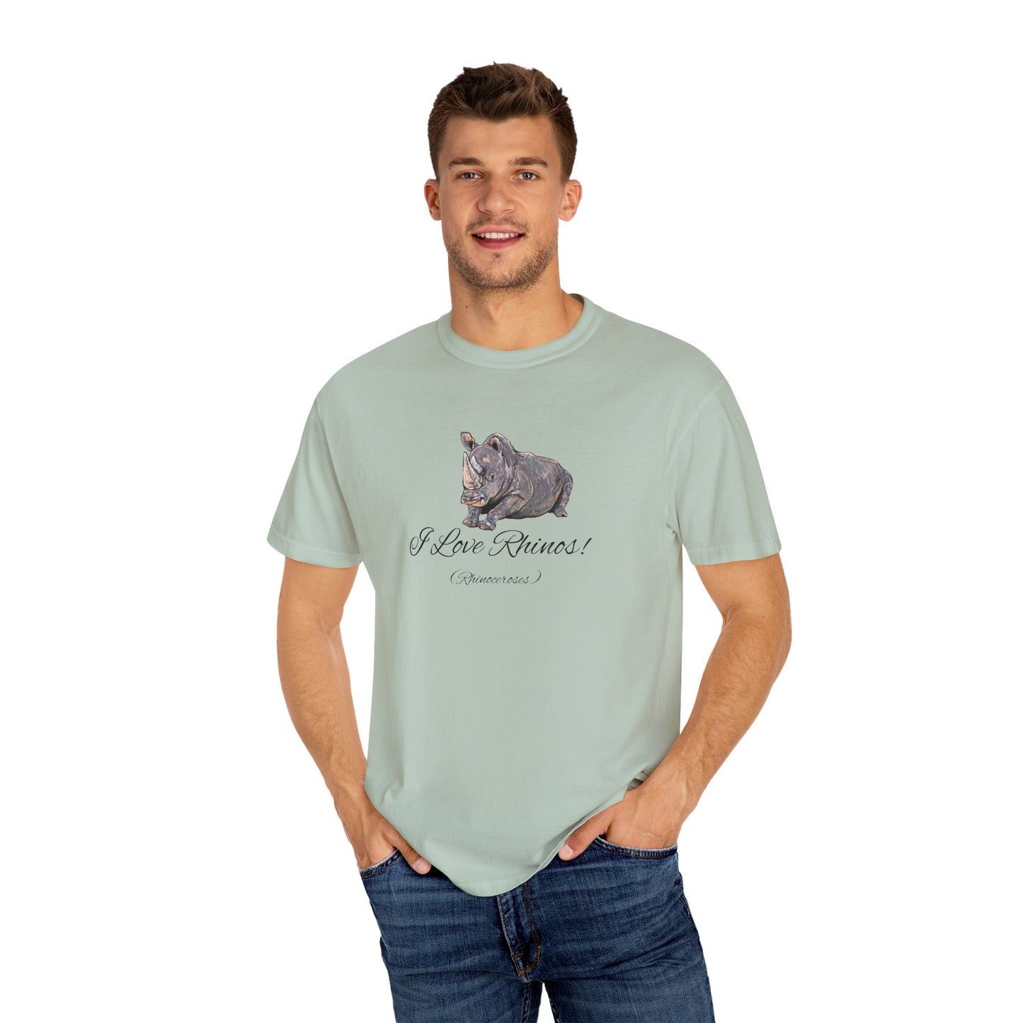 I love Rhinos - Unisex Garment-Dyed T-shirt